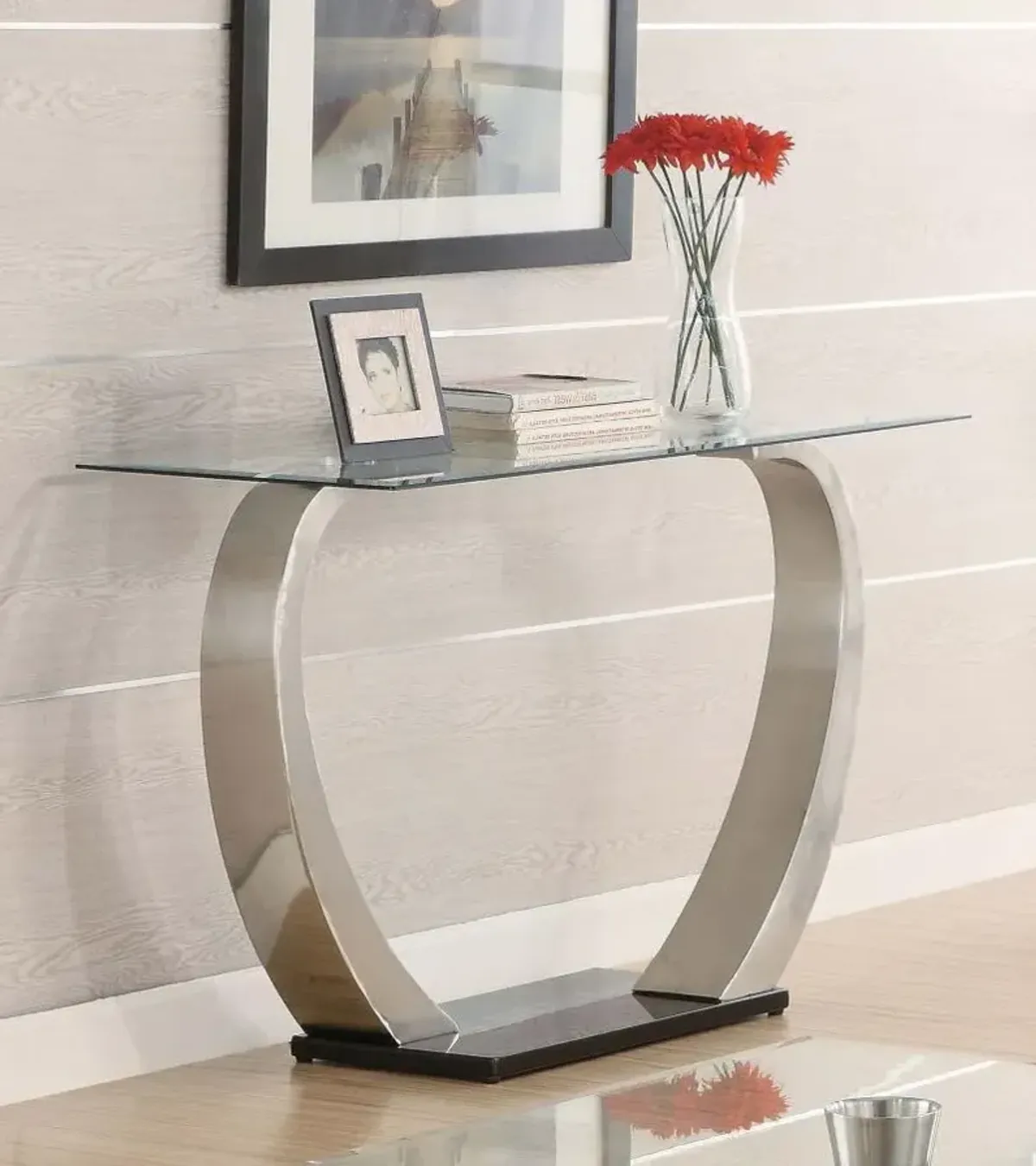 Pruitt - Glass Top Metal Base Console Table - Satin