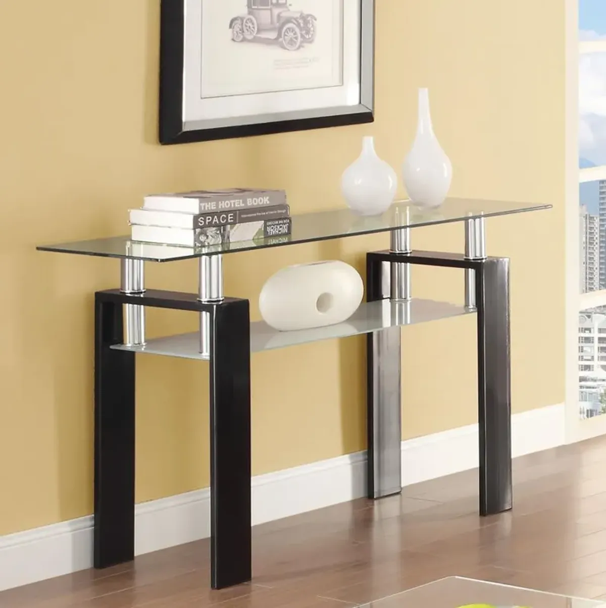 Dyer - Rectangular Glass Top Entryway Sofa Console Table - Black