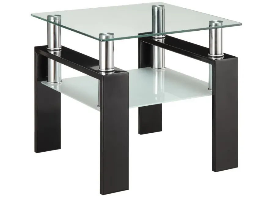 Dyer - Tempered Glass End Table With Shelf - Black