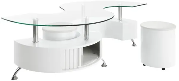Buckley - Curved Glass Top Coffee Table With Stools