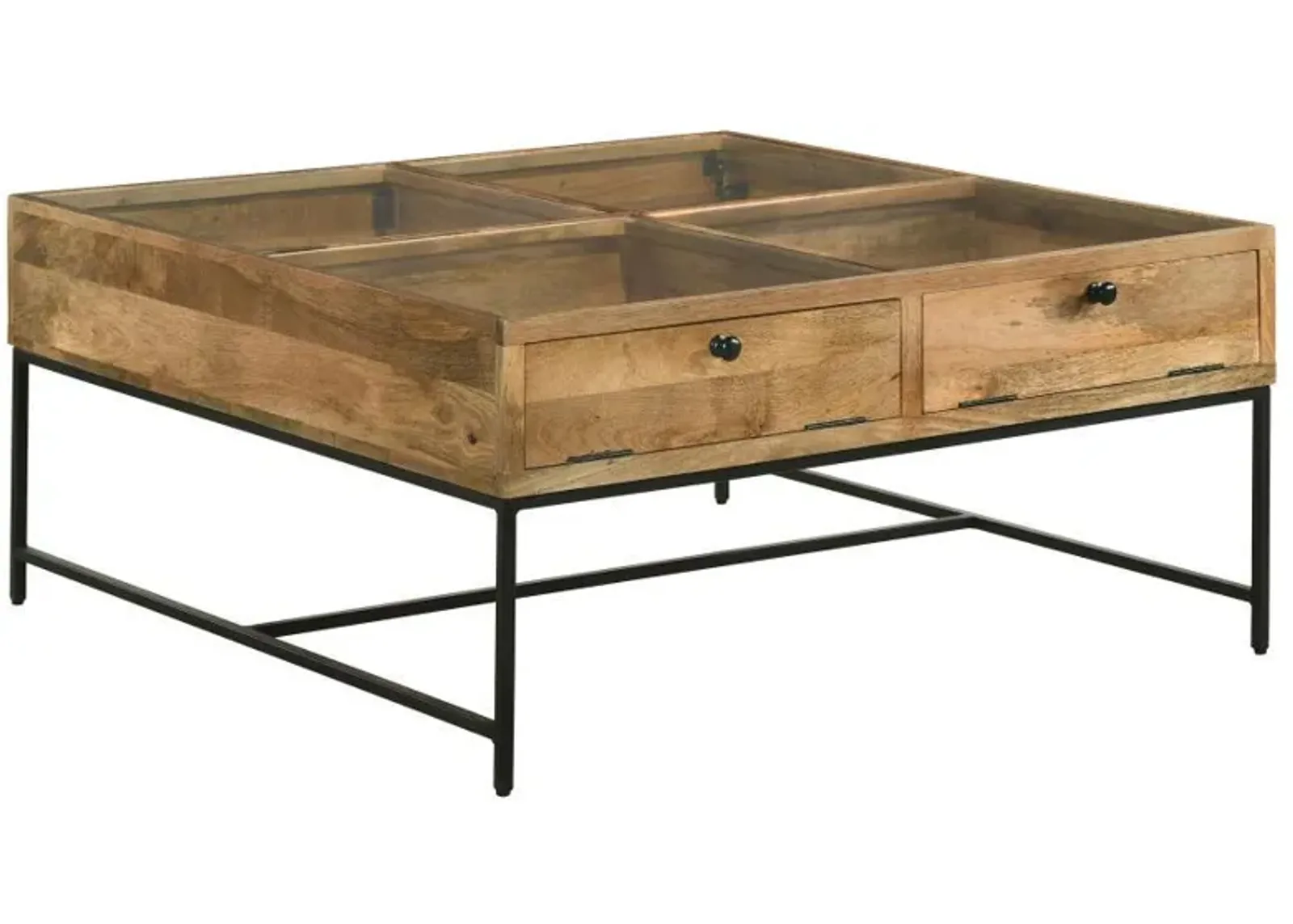 Stephie - 4-Drawer Square Glass Top Coffee Table - Honey Brown