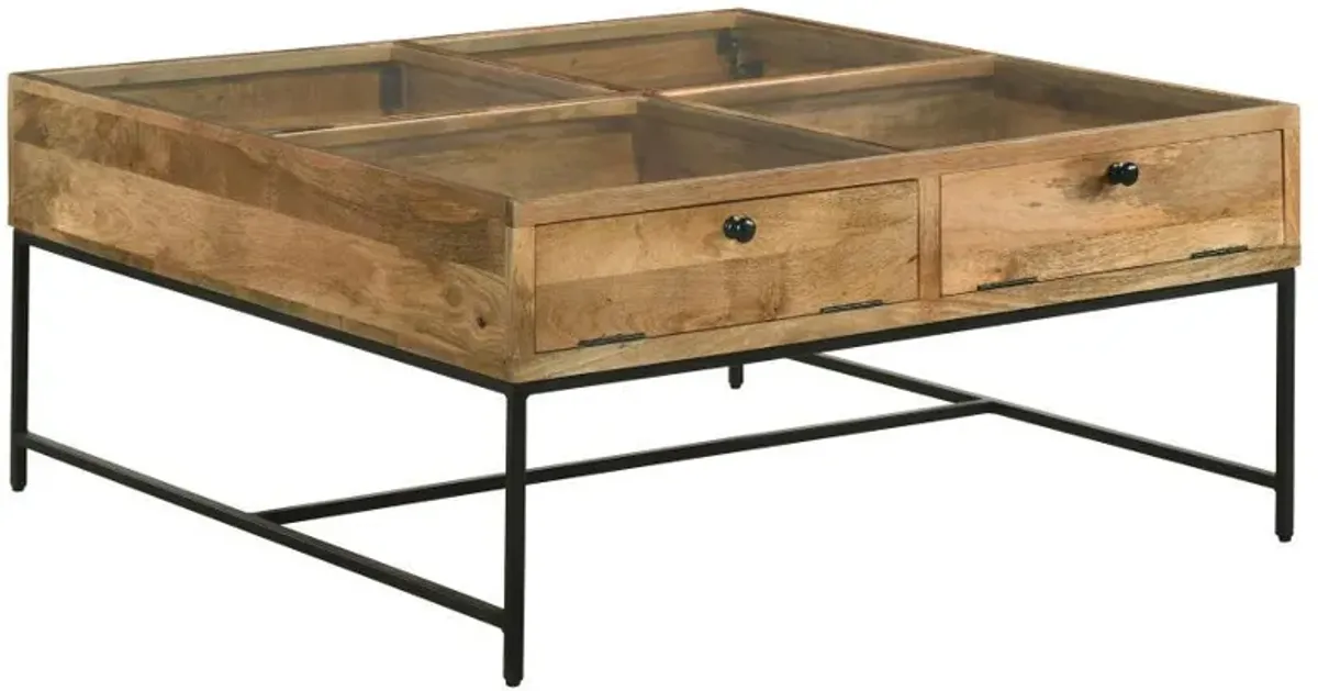 Stephie - 4-Drawer Square Glass Top Coffee Table - Honey Brown