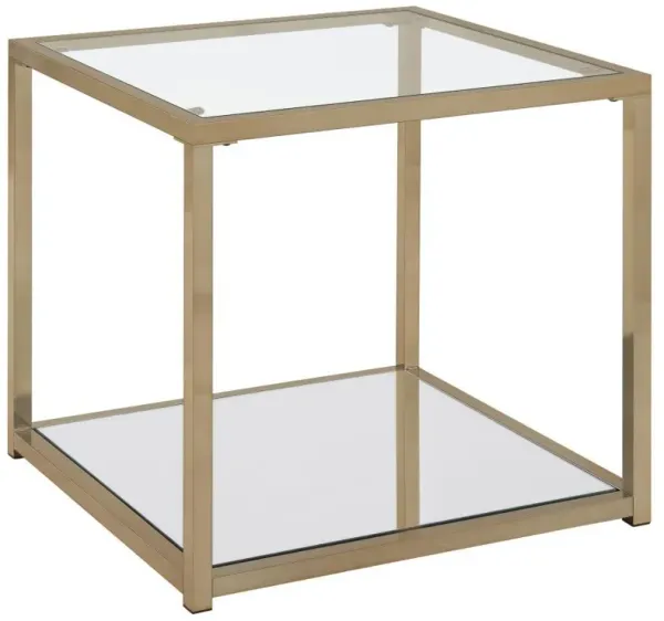 Cora - Glass Top End Table Mirrored Shelf - Chocolate Chrome