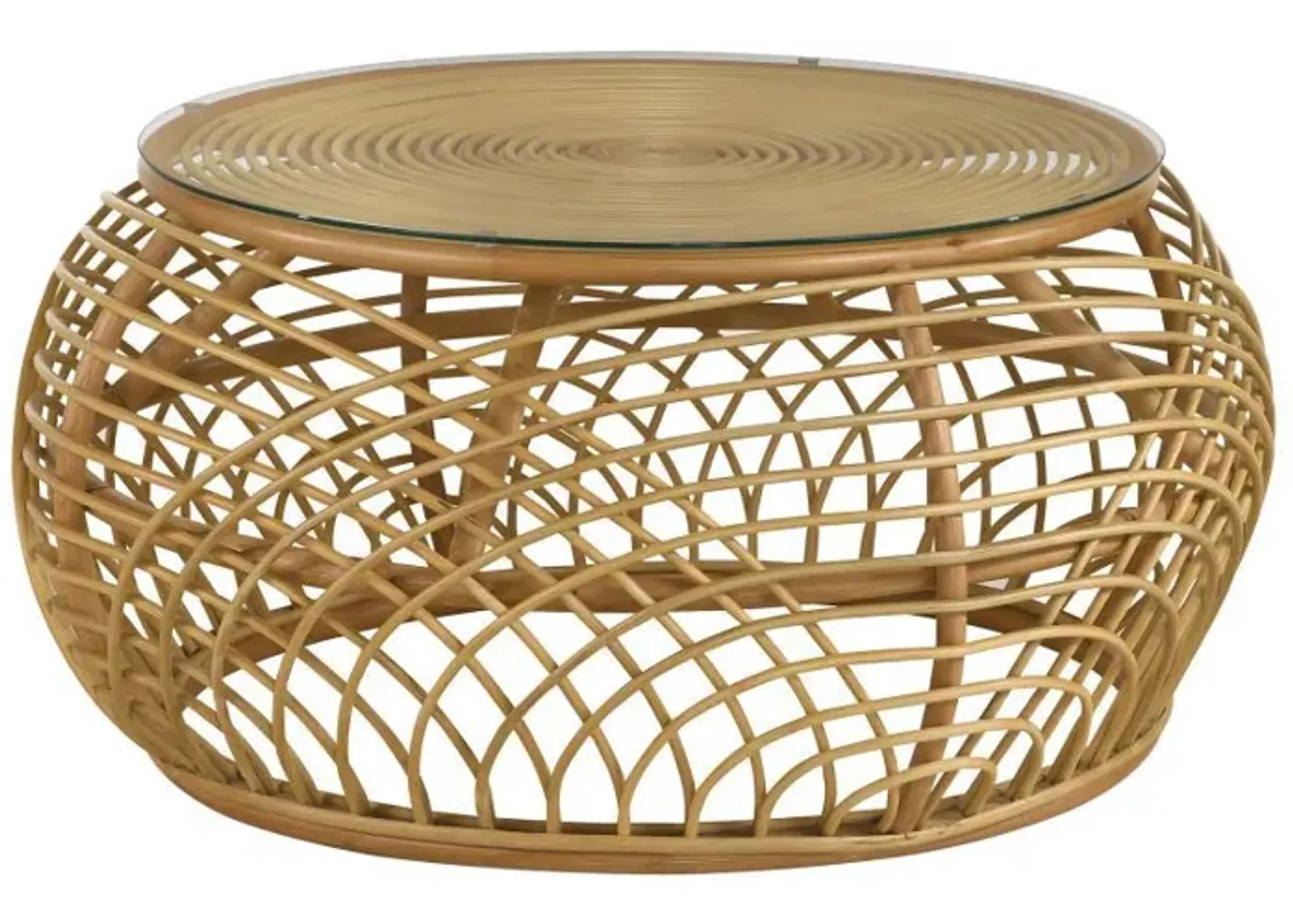 Dahlia - Round Glass Top Woven Rattan Coffee Table - Natural