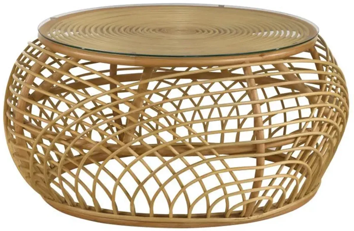 Dahlia - Round Glass Top Woven Rattan Coffee Table - Natural