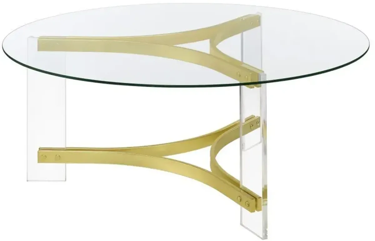 Janessa - Round Glass Top Acrylic Leg Coffee Table Matte - Brass