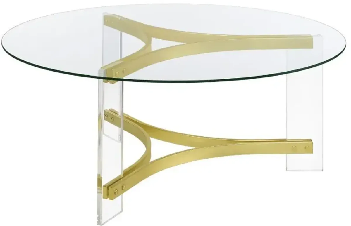 Janessa - Round Glass Top Acrylic Leg Coffee Table Matte - Brass