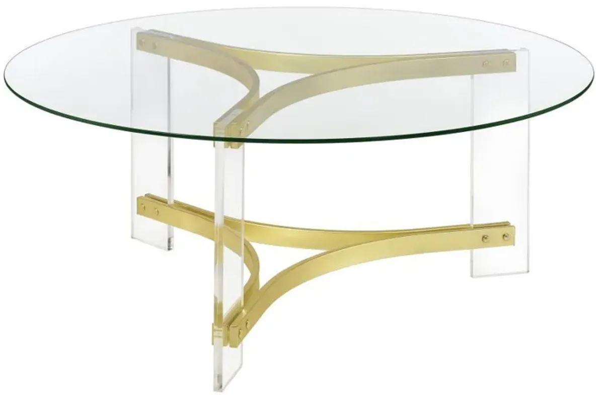 Janessa - Round Glass Top Acrylic Leg Coffee Table Matte - Brass