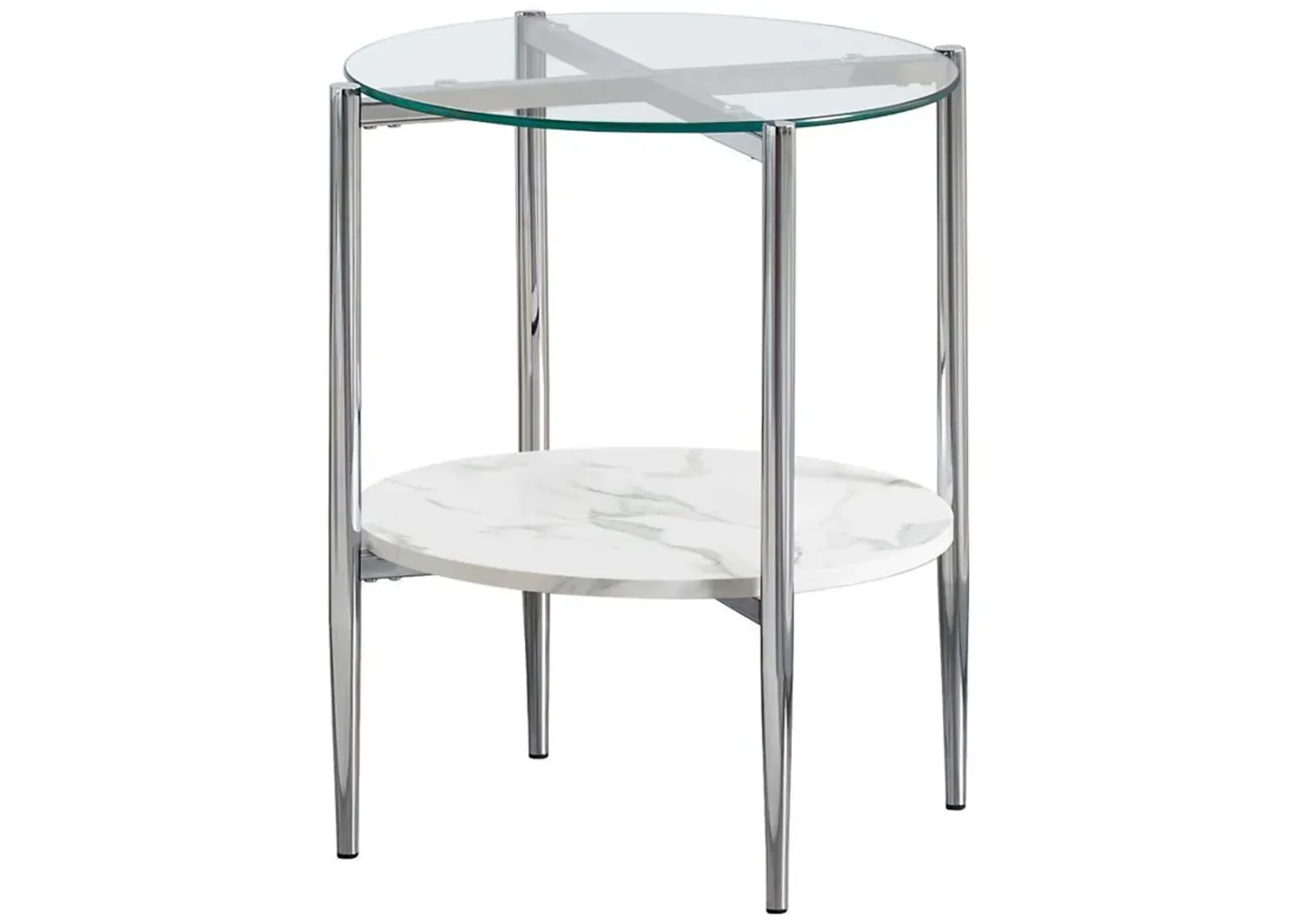 Cadee - Round Glass Top End Table - White And Chrome