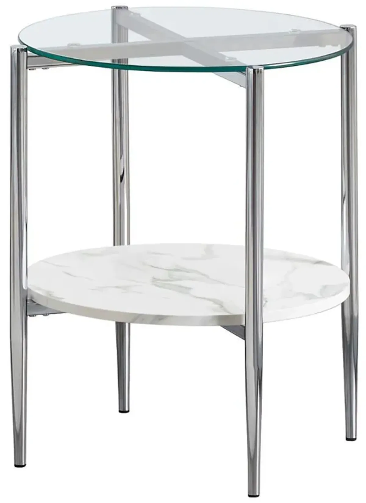 Cadee - Round Glass Top End Table - White And Chrome