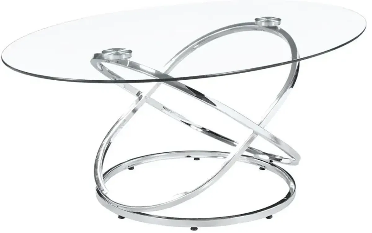 Warren - 3 Piece Oval Glass Top Coffee Table Set - Chrome