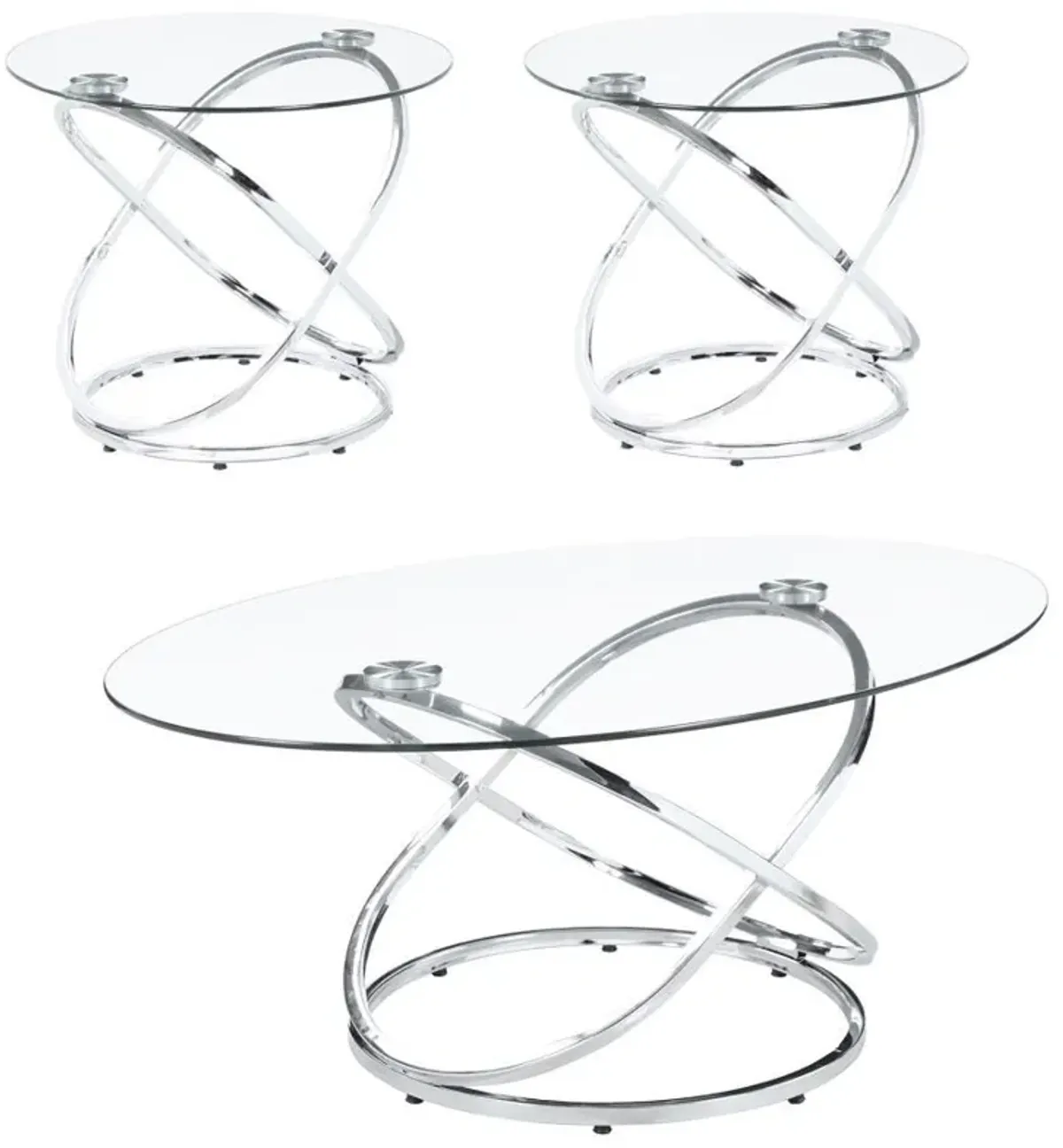 Warren - 3 Piece Oval Glass Top Coffee Table Set - Chrome