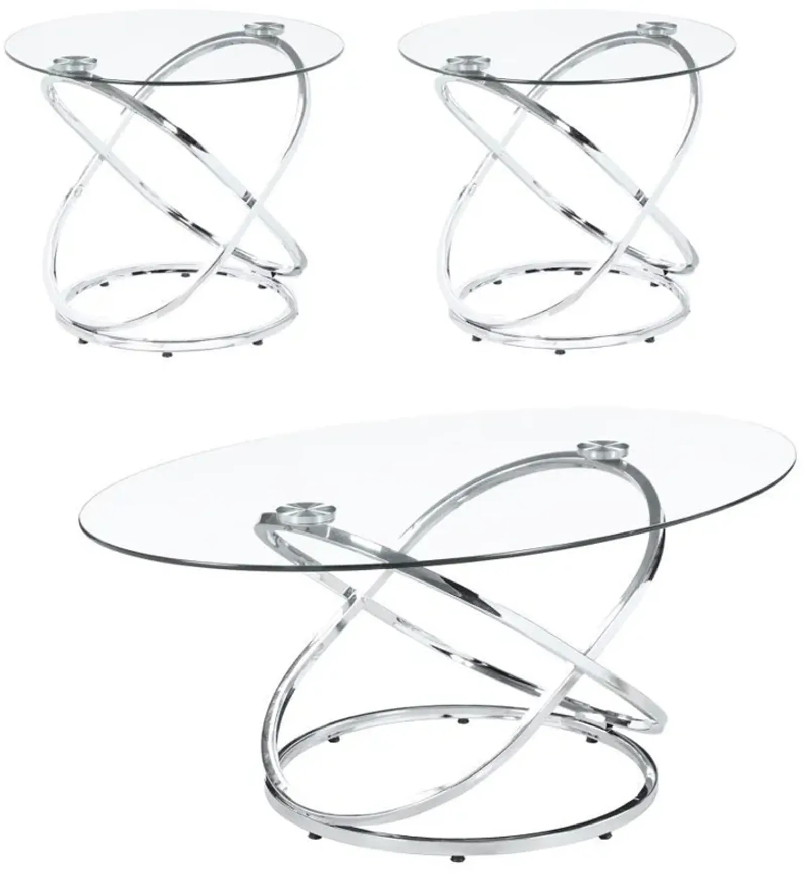 Warren - 3 Piece Oval Glass Top Coffee Table Set - Chrome