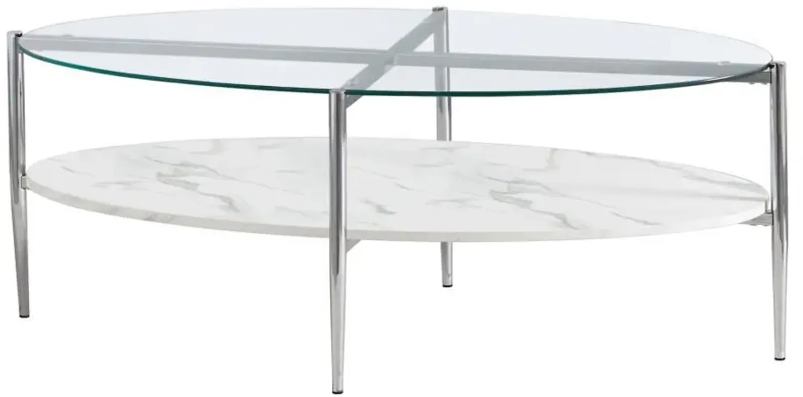 Cadee - Oval Glass Top Coffee Table - White And Chrome