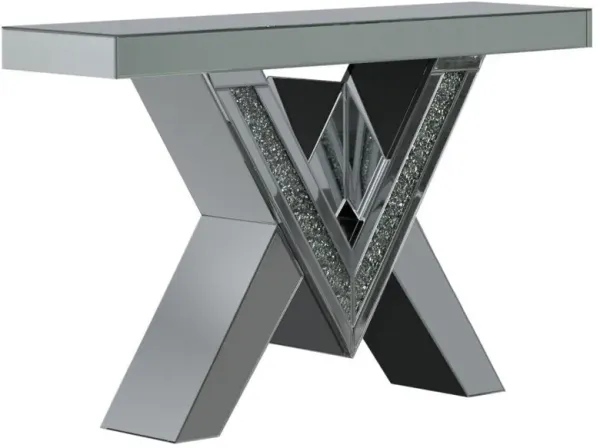 Taffeta - V-Shaped Mirrored Entryway Console Table - Silver