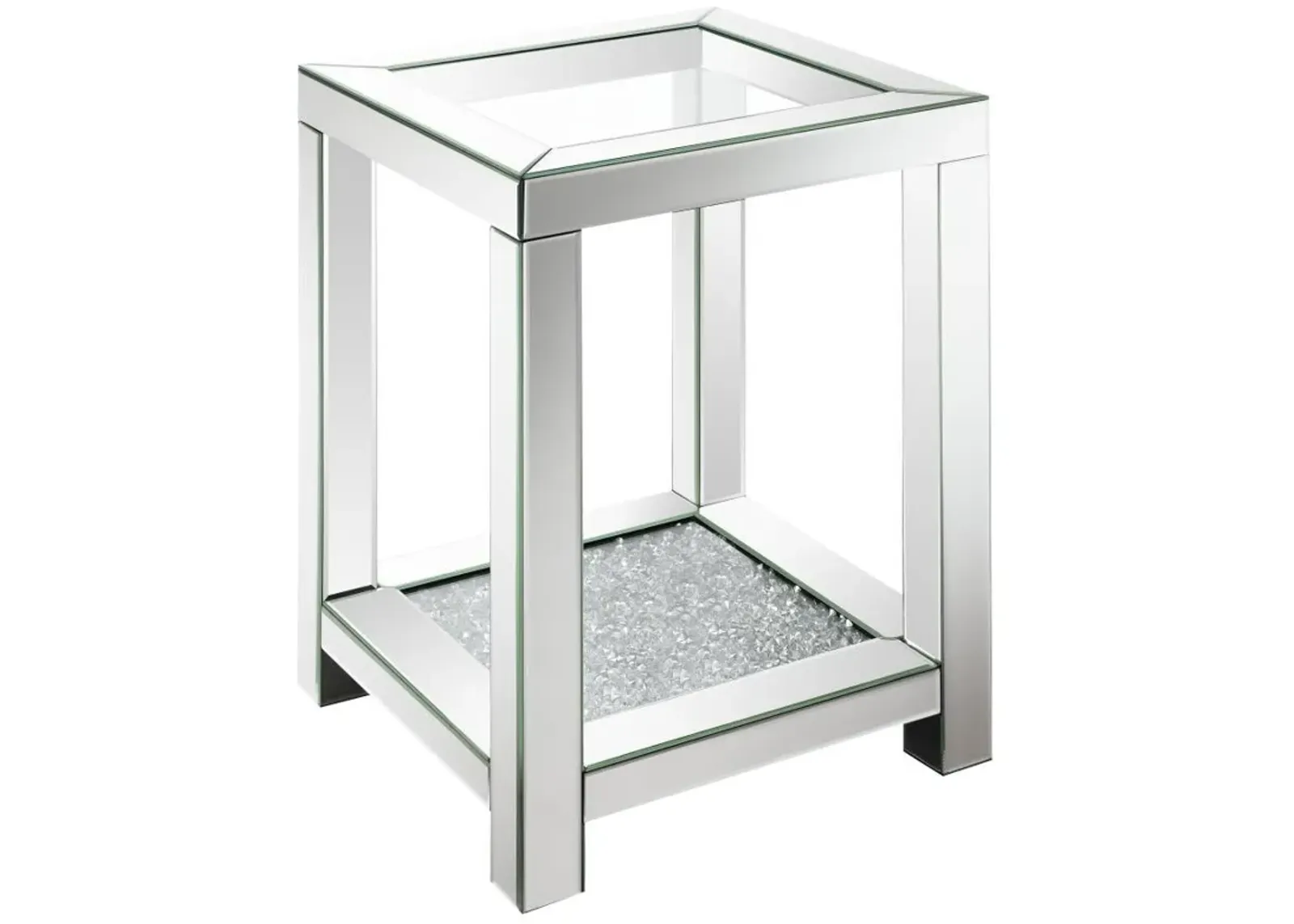 Valentina - 1-Shelf Square Glass Top Side End Table - Silver