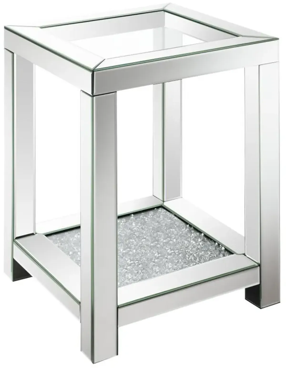 Valentina - 1-Shelf Square Glass Top Side End Table - Silver