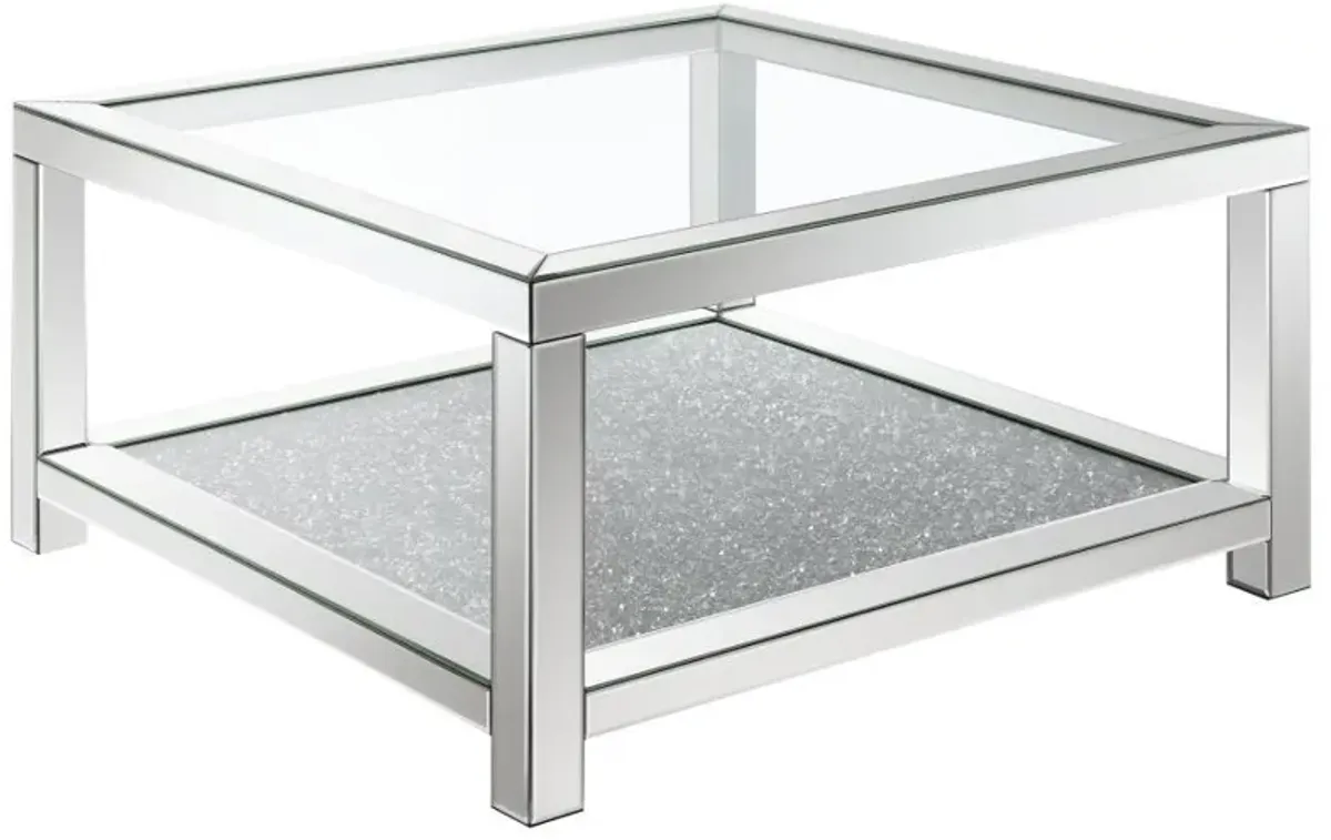 Valentina - 1-Shelf Square Glass Top Coffee Table - Silver