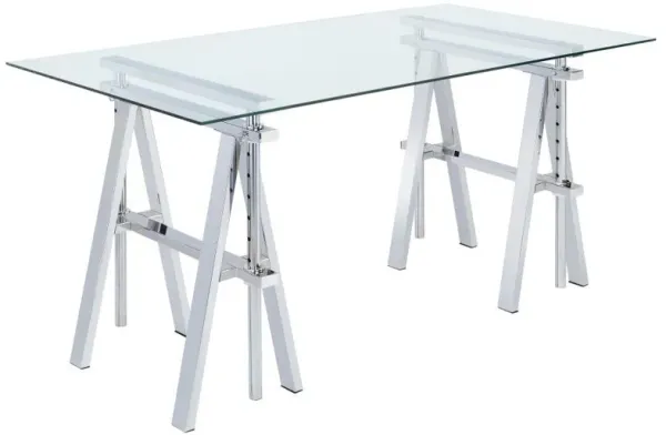 Statham - Glass Top Adjustable Writing Desk - Clear And Chrome