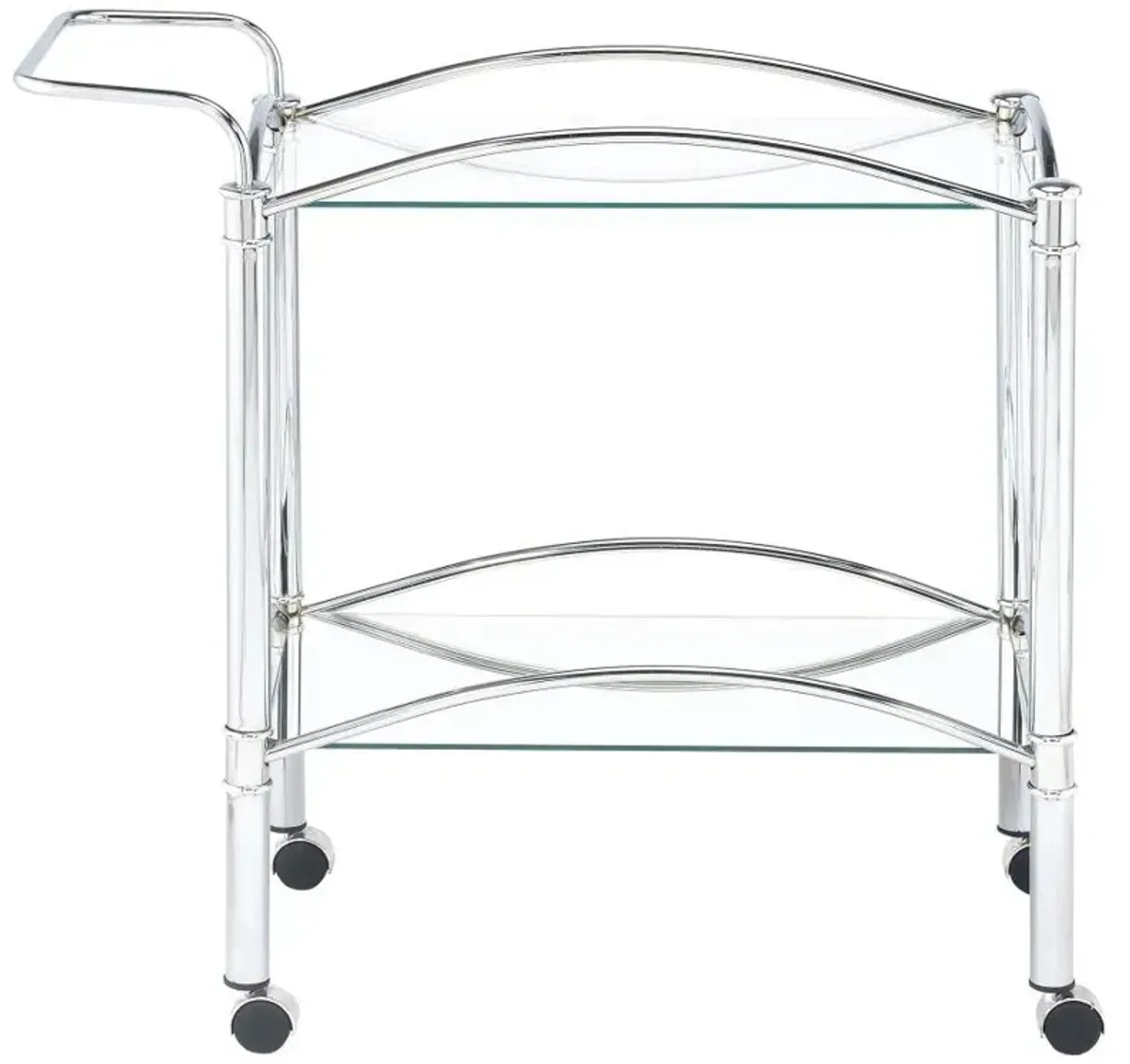 Shadix - 2-Tier Rectangular Glass Shelf Metal Bar Cart - Chrome