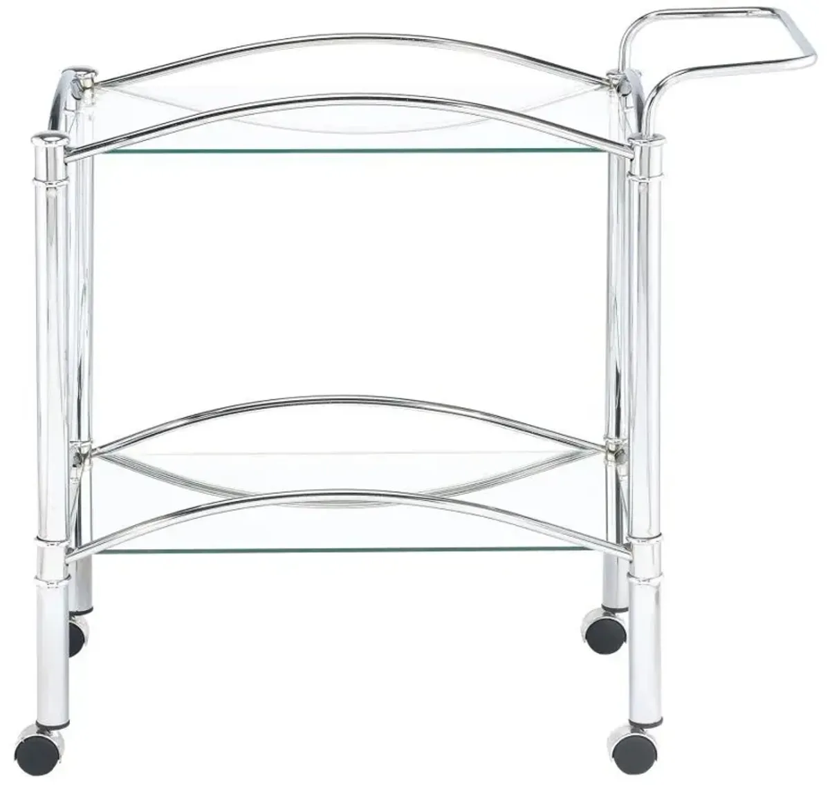 Shadix - 2-Tier Rectangular Glass Shelf Metal Bar Cart - Chrome