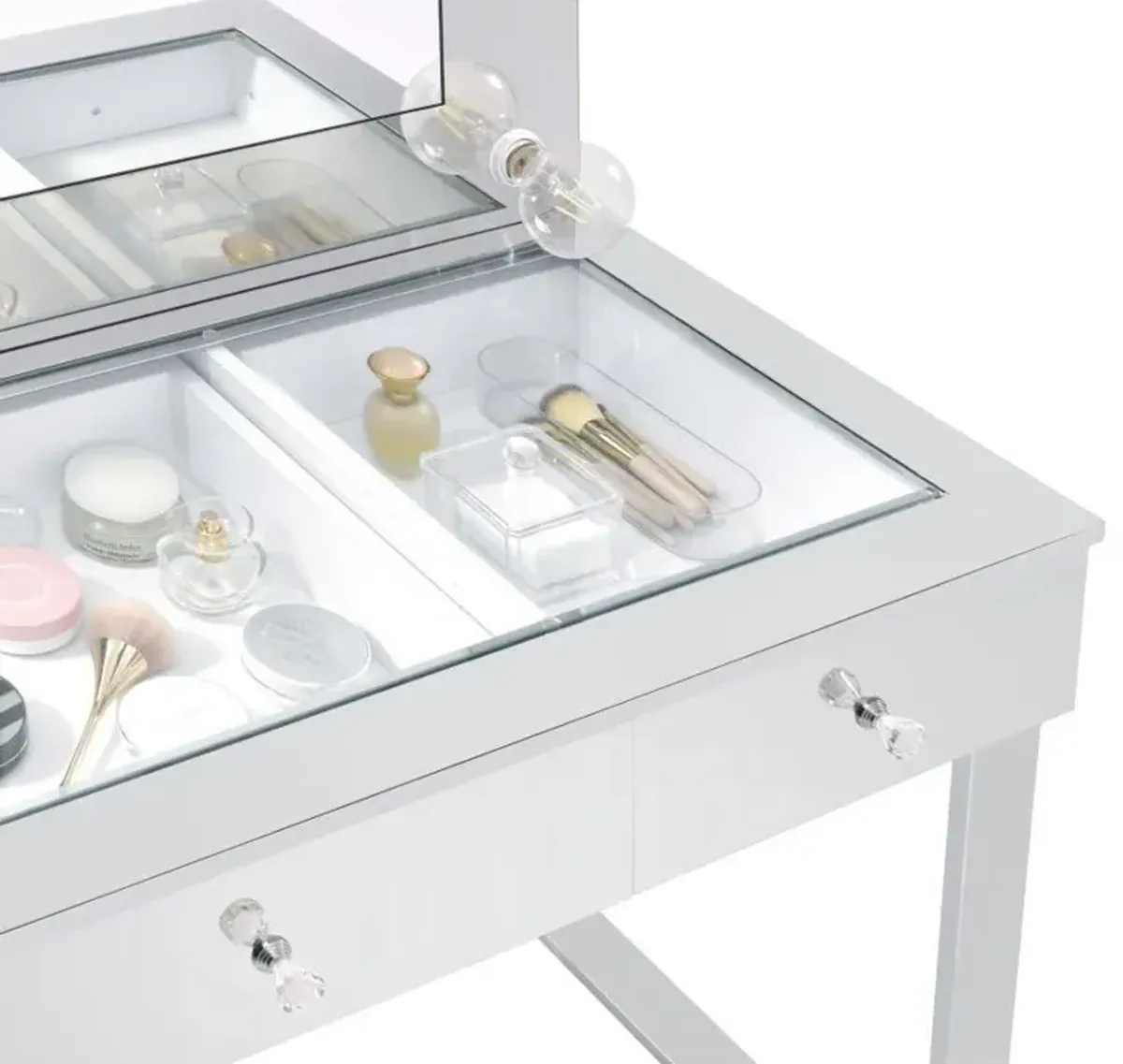 Umbridge - 3-Drawer Vanity Set With Lighting - Chrome And White