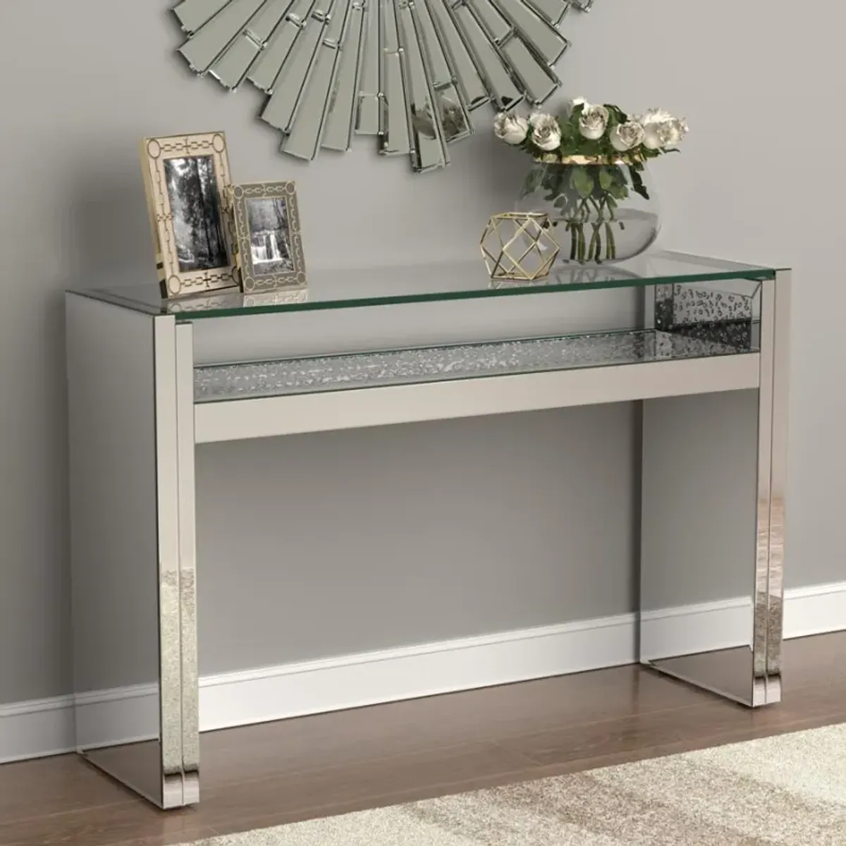 Edna - Mirrored Acrylic Console Table LED Lighting - Silver