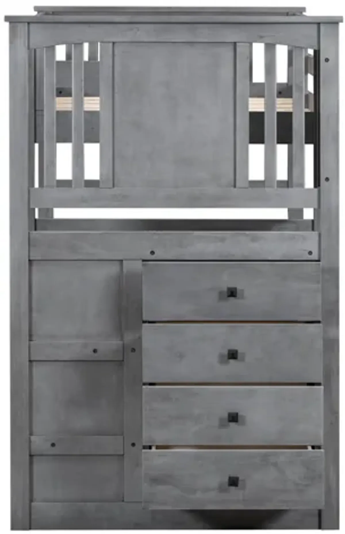 Gray Stairway Twin Over Twin Bunk Bed with Built-In Storage Drawers