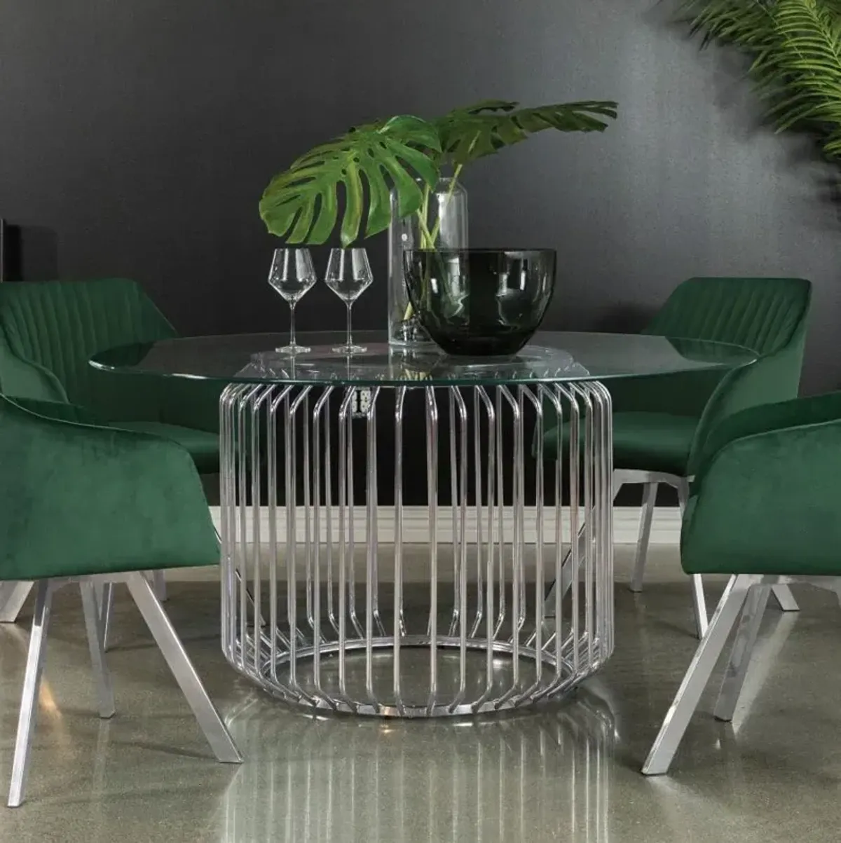 Veena - Round Glass Top Metal Dining Table - Chrome