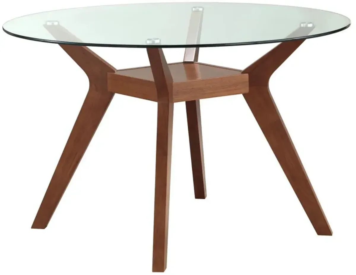 Paxton - Round Glass Top Wood Dining Table - Nutmeg