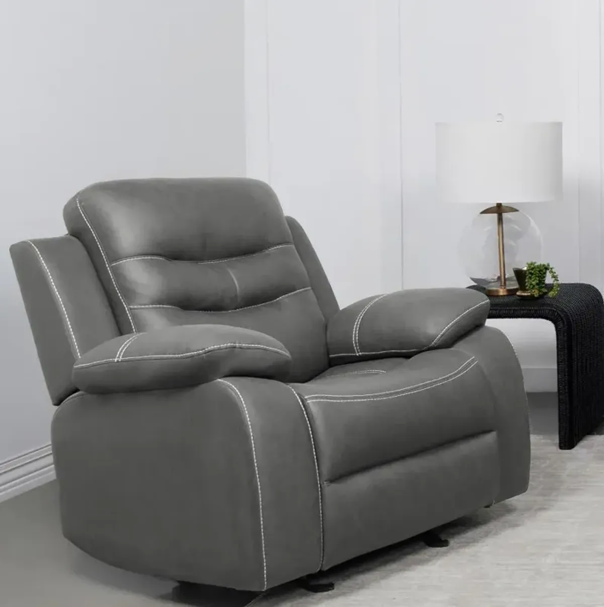 Nova - Upholstered Padded Arm Glider Recliner - Dark Gray