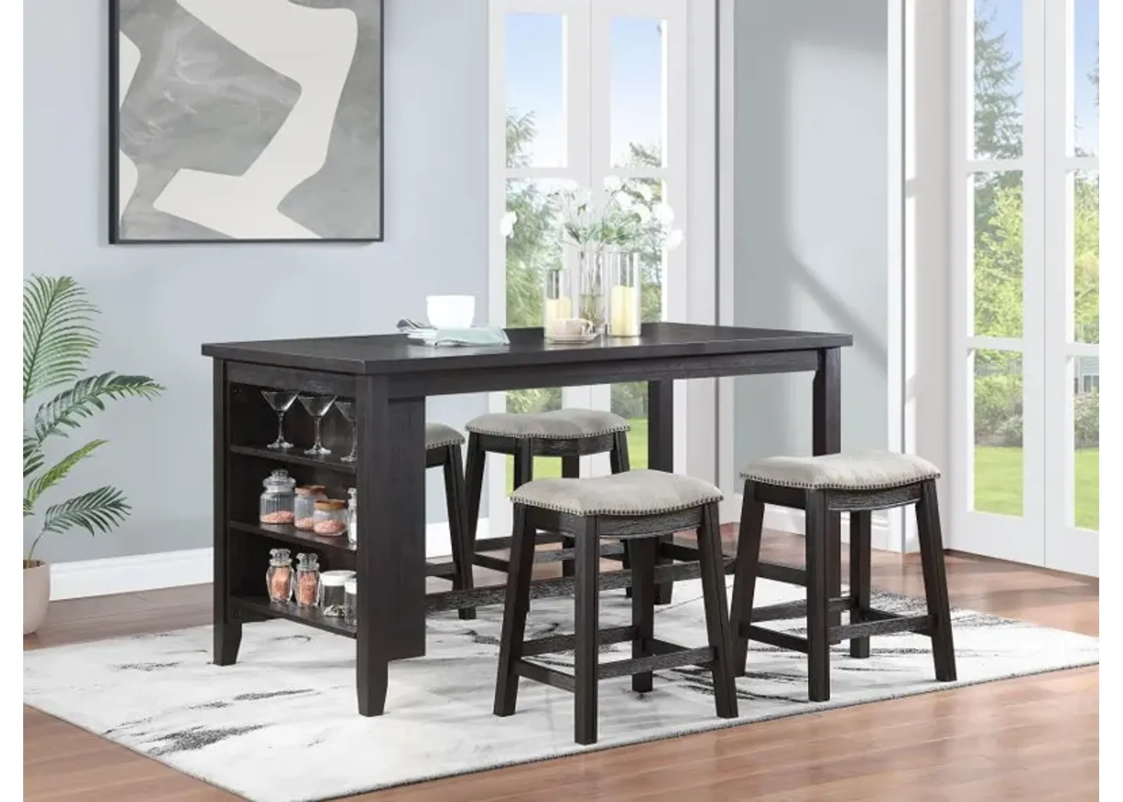 Elliston - 5 Piece Counter Height Dining Table Set - Dark Gray