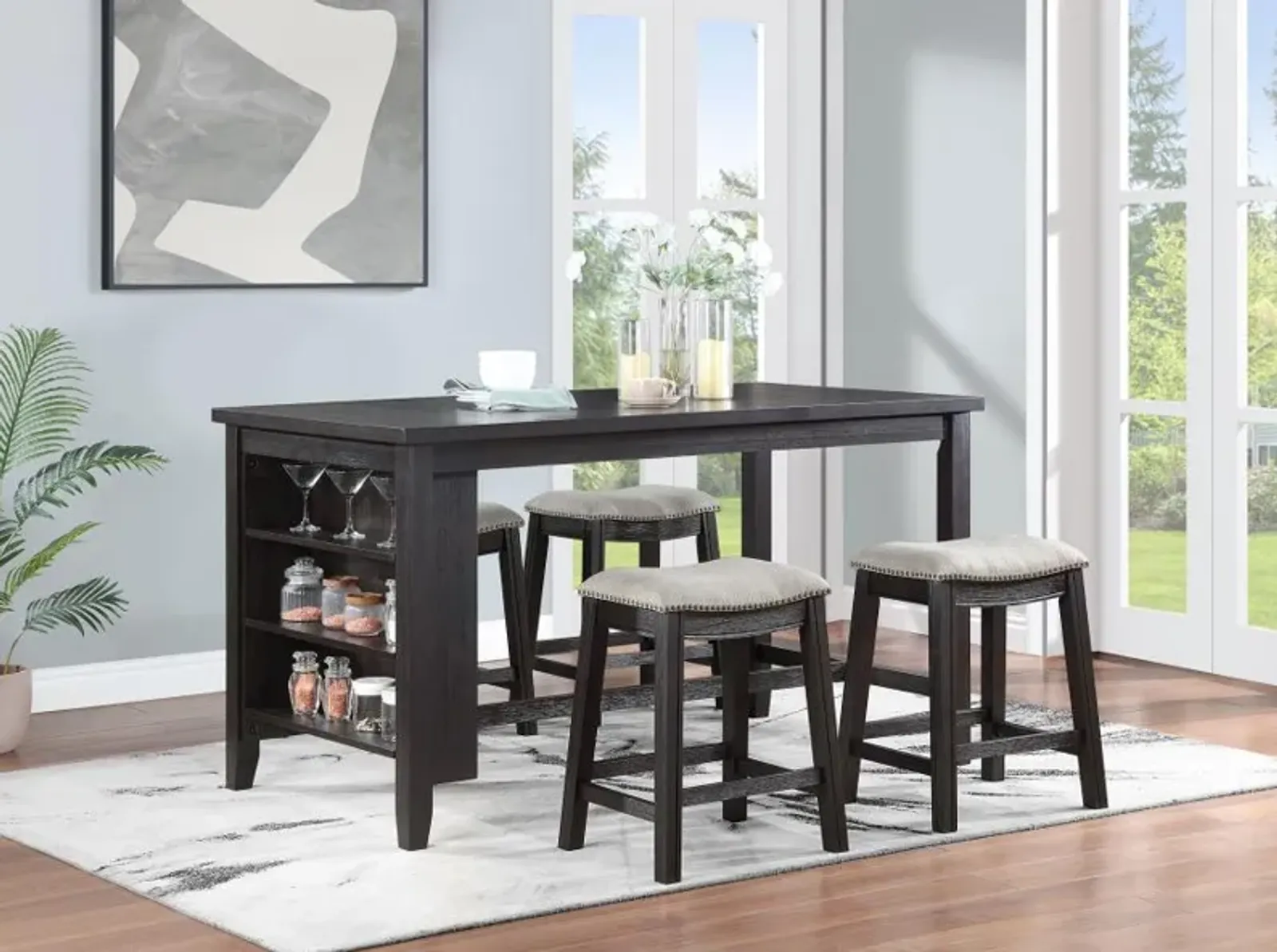 Elliston - 5 Piece Counter Height Dining Table Set - Dark Gray