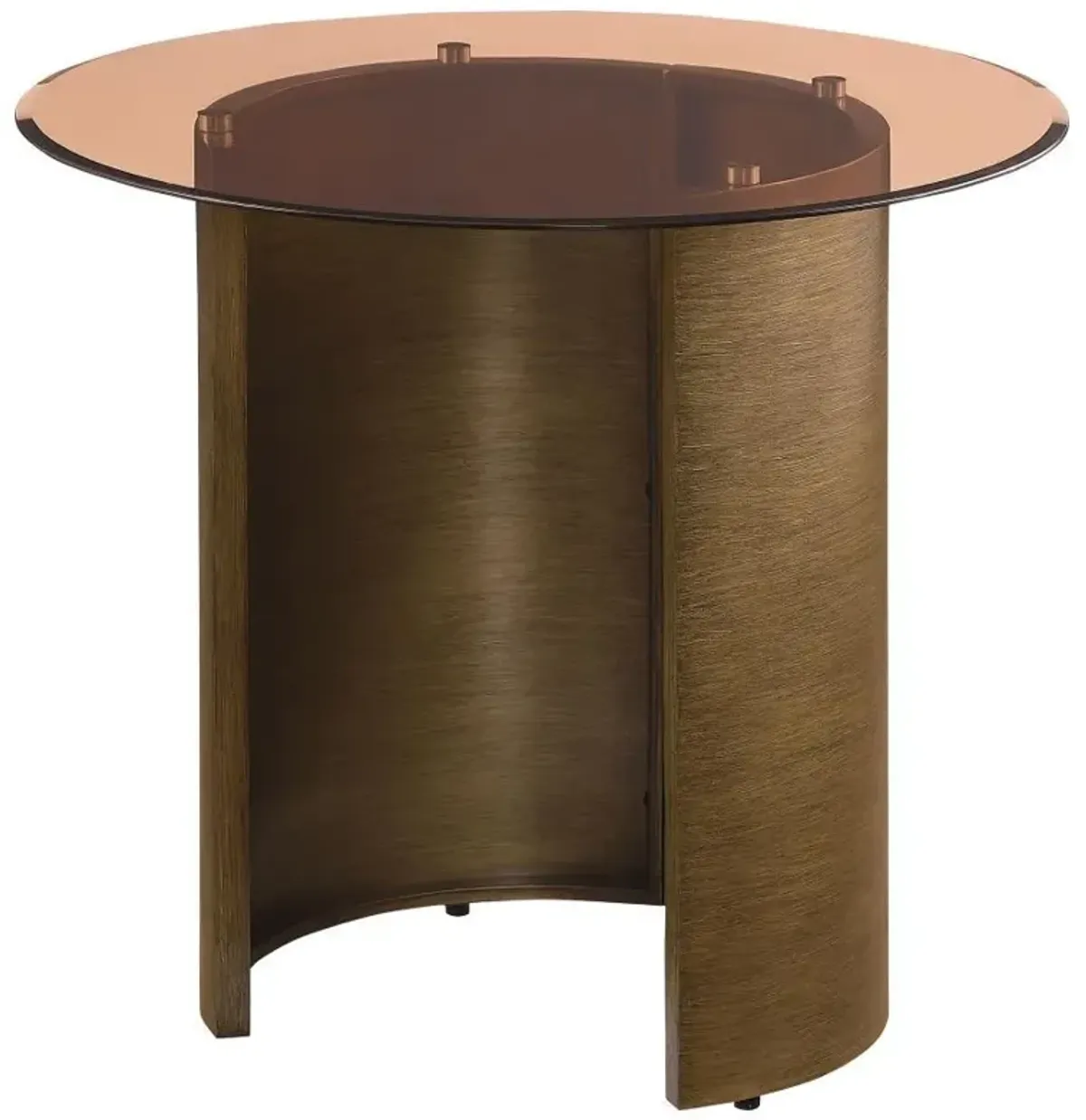 Morena - Round Tawny Glass Top Side End Table - Brushed Bronze