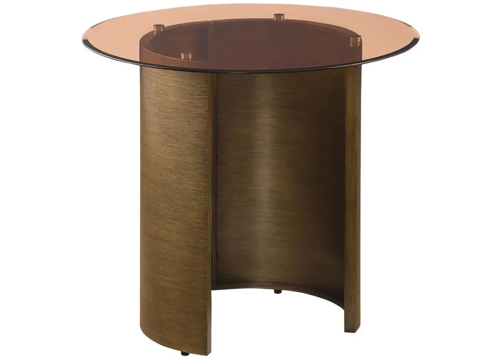 Morena - Round Tawny Glass Top Side End Table - Brushed Bronze