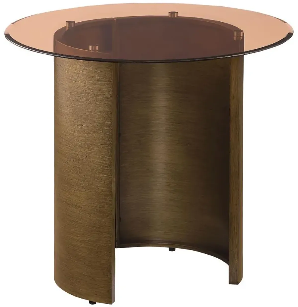 Morena - Round Tawny Glass Top Side End Table - Brushed Bronze