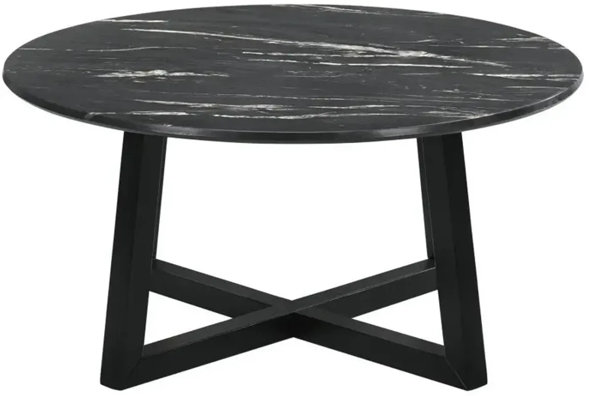 Skylark - Round Marble-Like Smart Top Coffee Table - Black