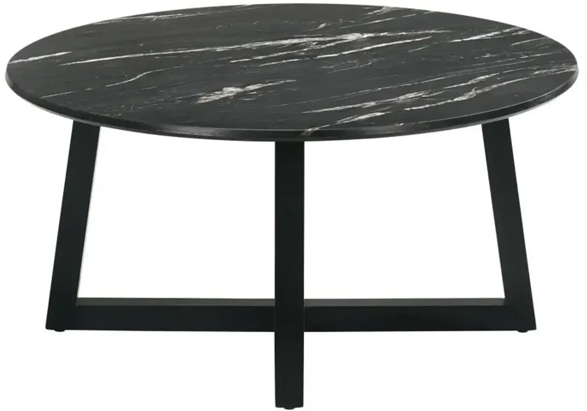 Skylark - Round Marble-Like Smart Top Coffee Table - Black