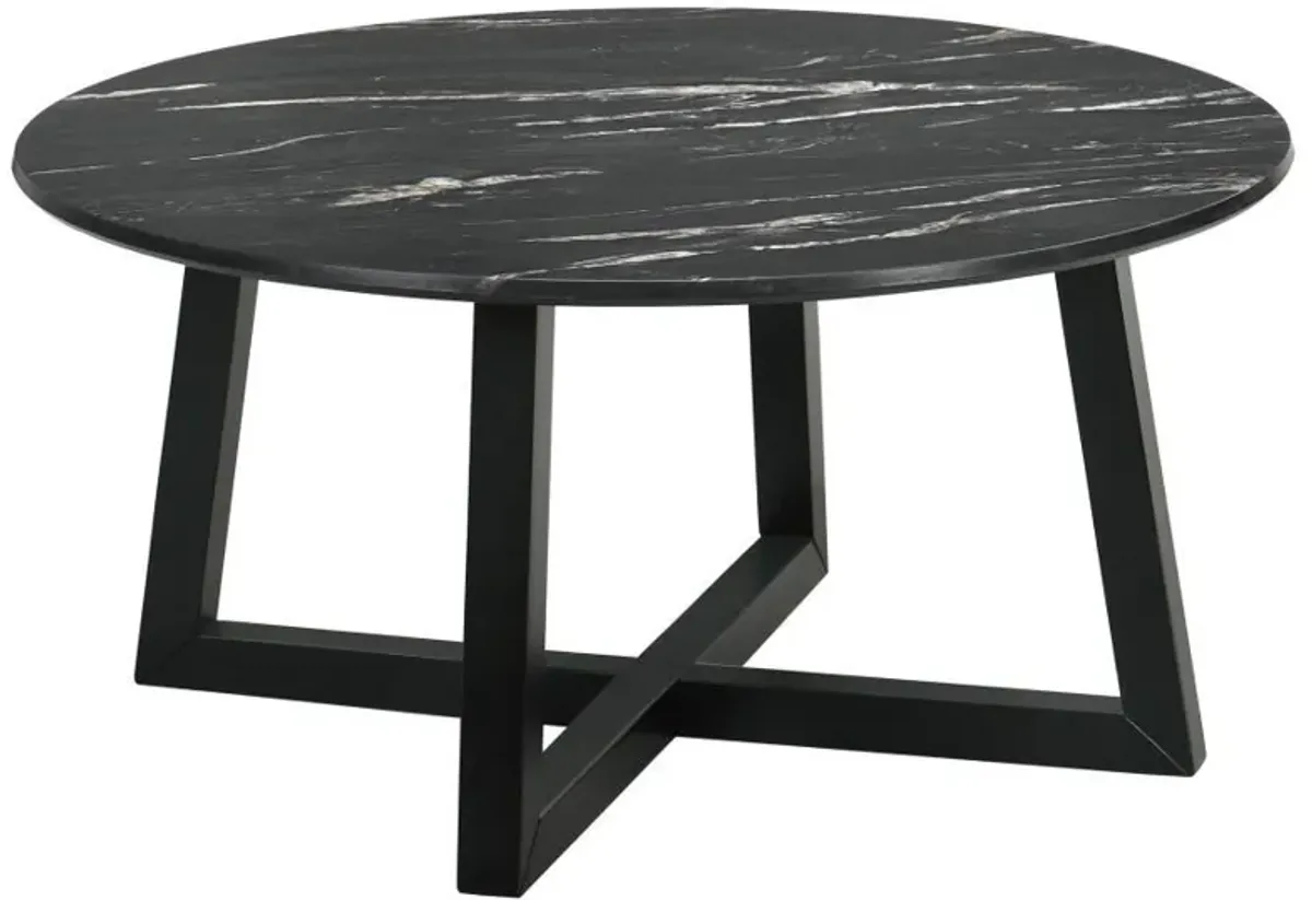 Skylark - Round Marble-Like Smart Top Coffee Table - Black