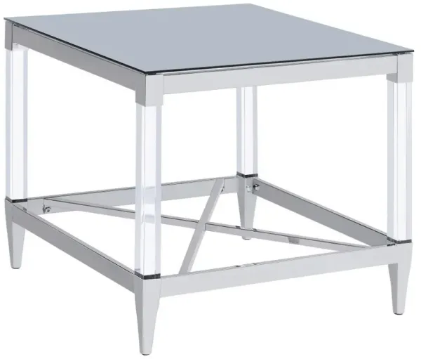Lindley - Square Tempered Mirror Acrylic Side End Table - Chrome