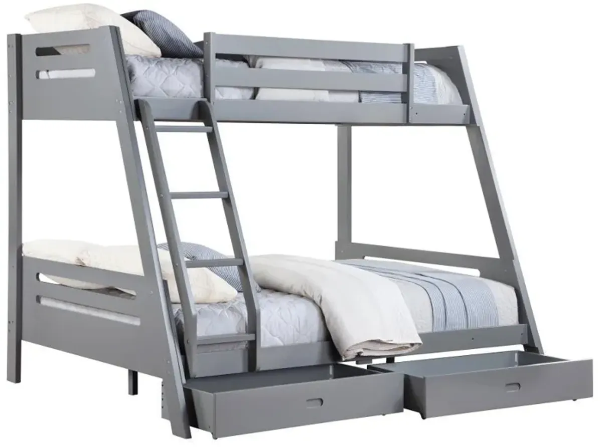 Trisha - 2-Drawer Wood Twin Over Full Bunk Bed - Gray