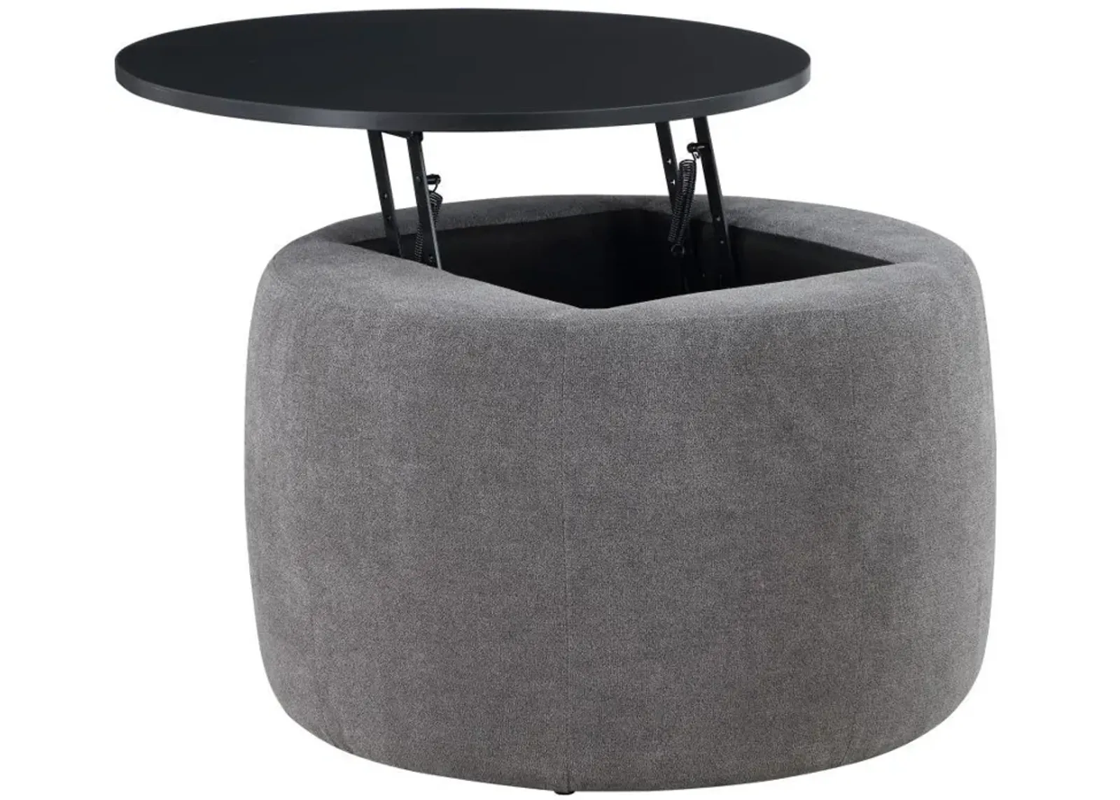 Tesoro - Round Upholstered Lift Top Storage Ottoman - Gray