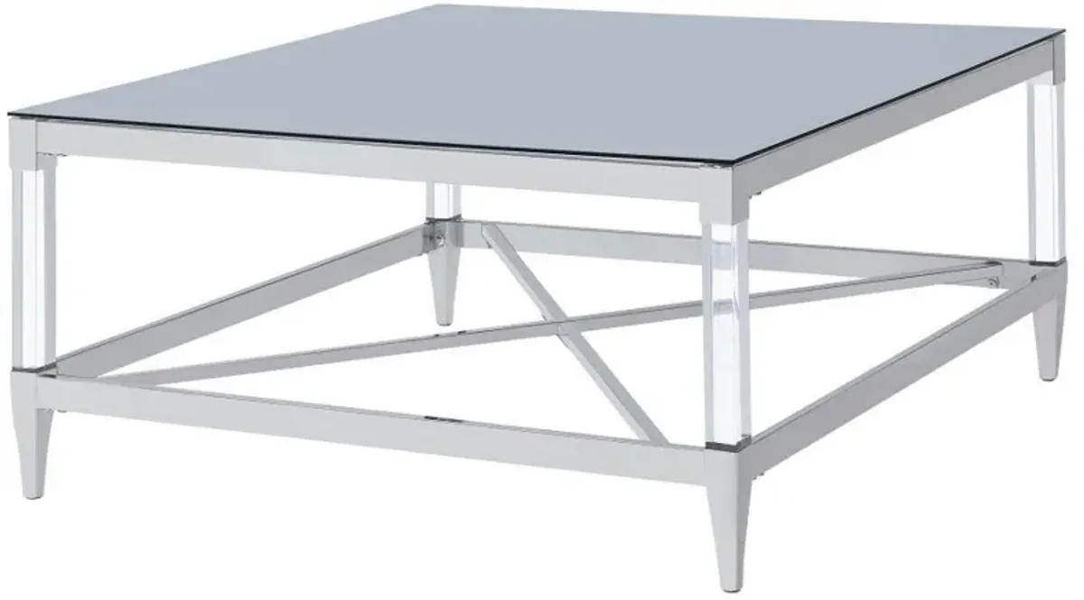 Lindley - Square Tempered Mirror Acrylic Coffee Table - Chrome