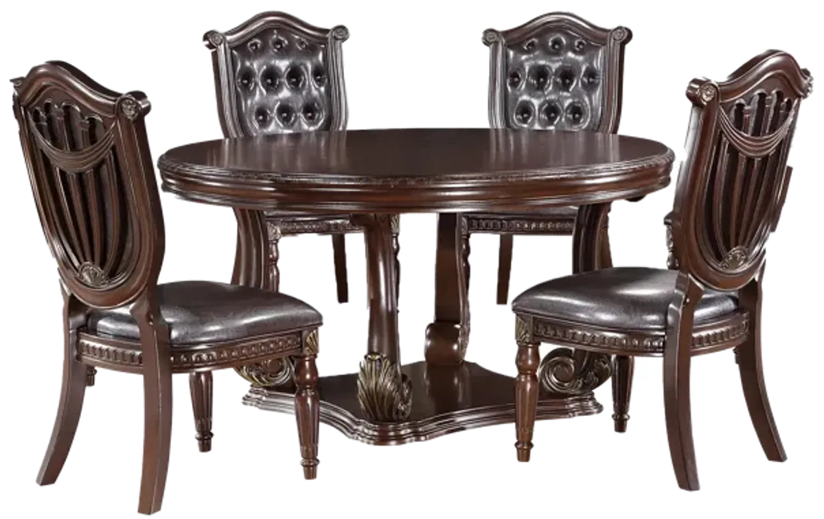 Grand-Cherry 5 Piece Round Dining Room Set