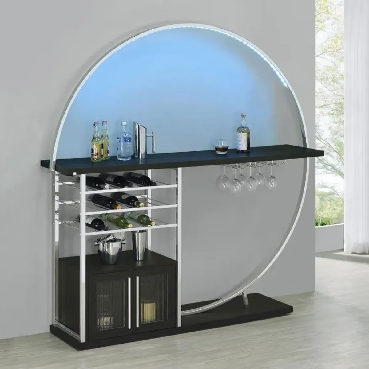 Risley - 2-Door Circular LED Home Bar With Wine Storage