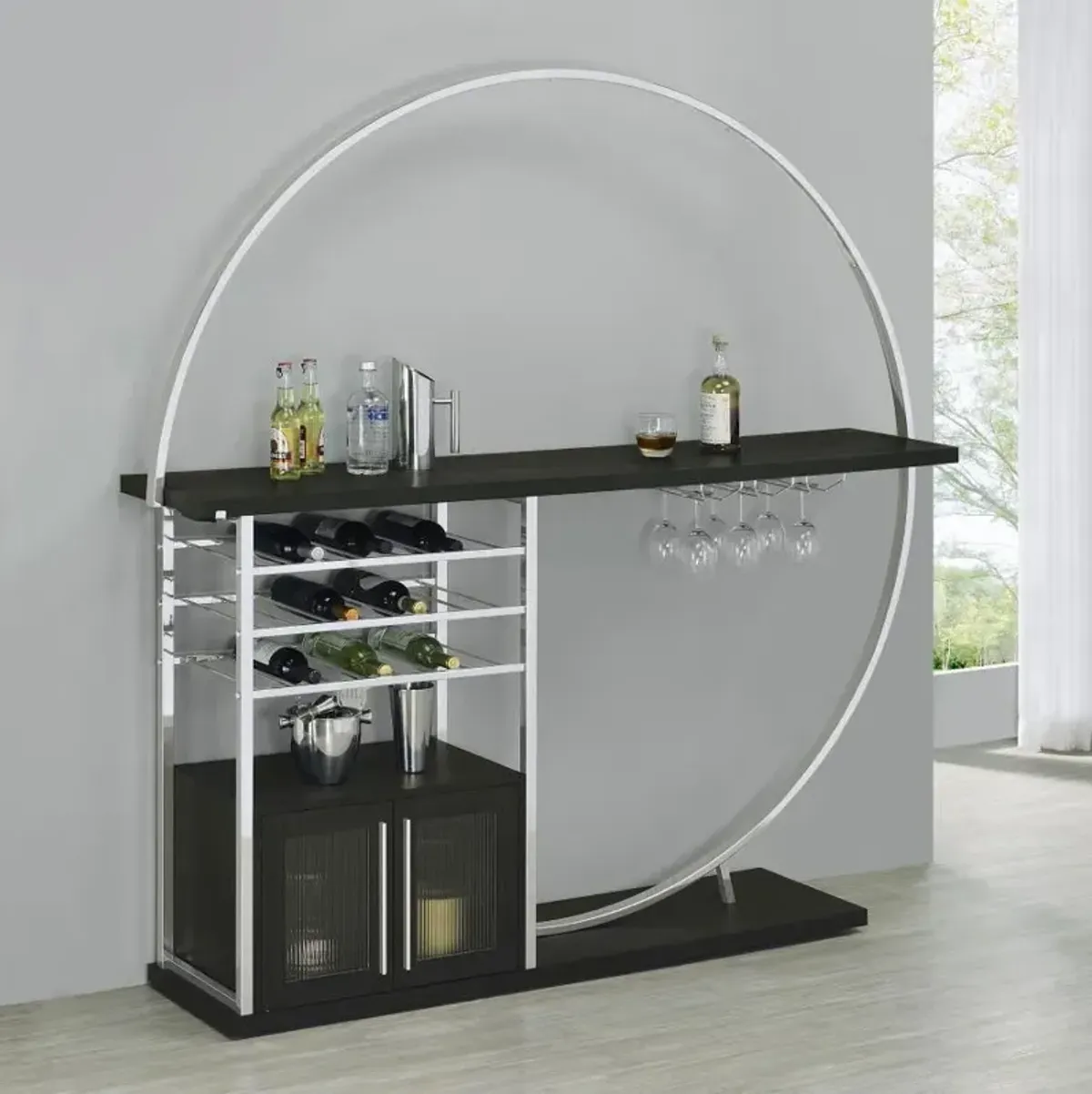 Risley - 2-Door Circular LED Home Bar With Wine Storage