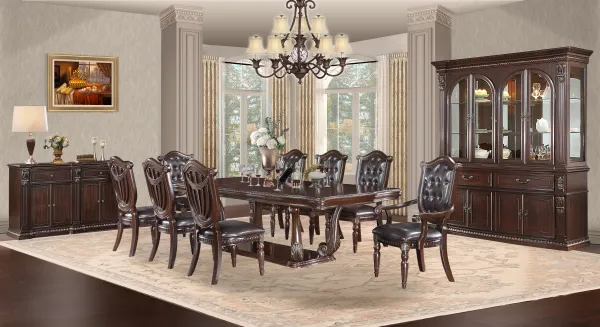 9-Piece Dark Cherry Formal Dining Set with Shield Back Chairs
