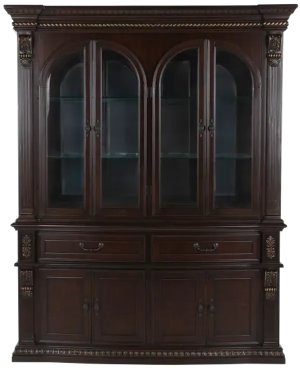 Traditional Dark Cherry Buffet & Hutch China Cabinet