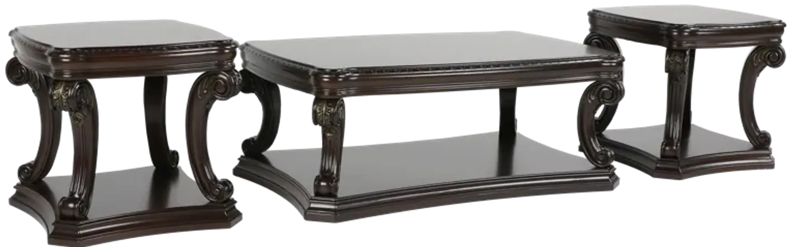 Grand-Cherry 3 Piece Coffee Table Set