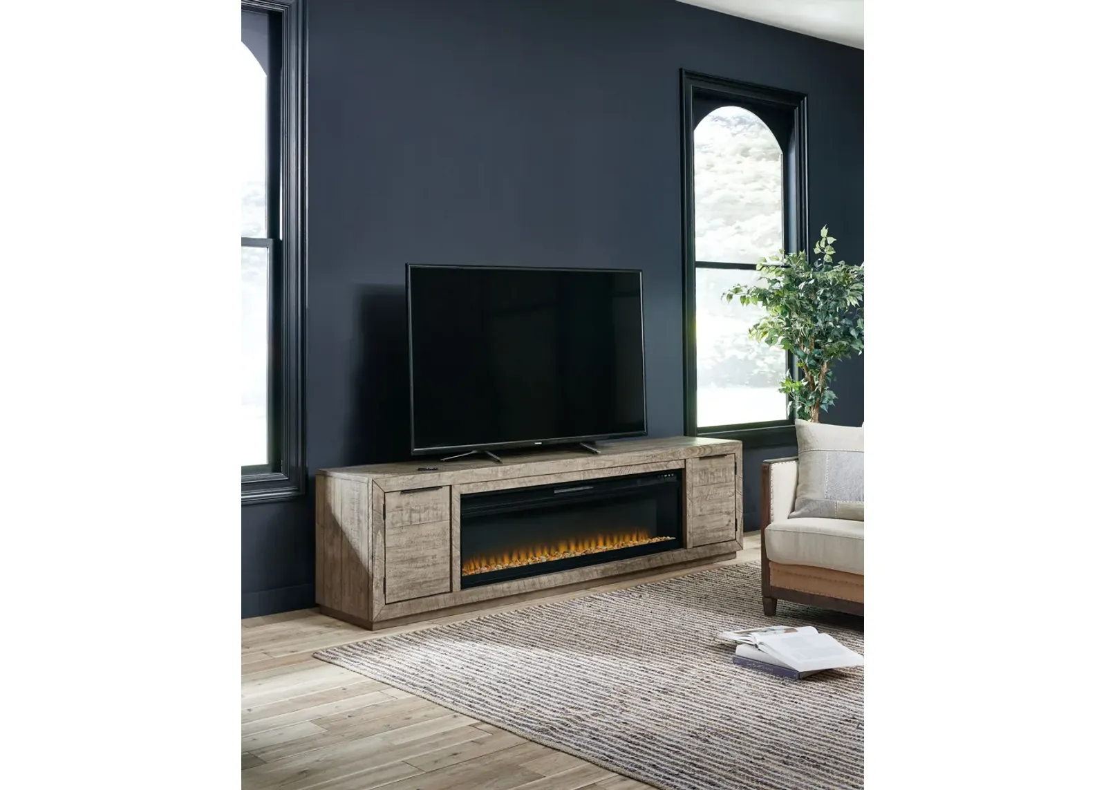 Krystanza - Weathered Gray - TV Stand With Wide Fireplace Insert